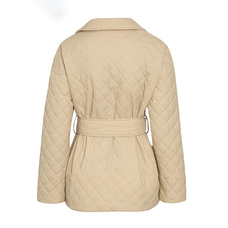 New Warm Short Cotton Padded Parkas Woman Belted Lapel Coats - Nordic Vinterstil