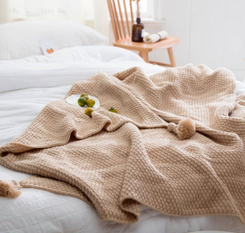 Nordic fringed knit ball blanket wool blanket office air conditioning lunch break blanket shawl blanket sofa leisure blanket blanket - Nordic Vinterstil