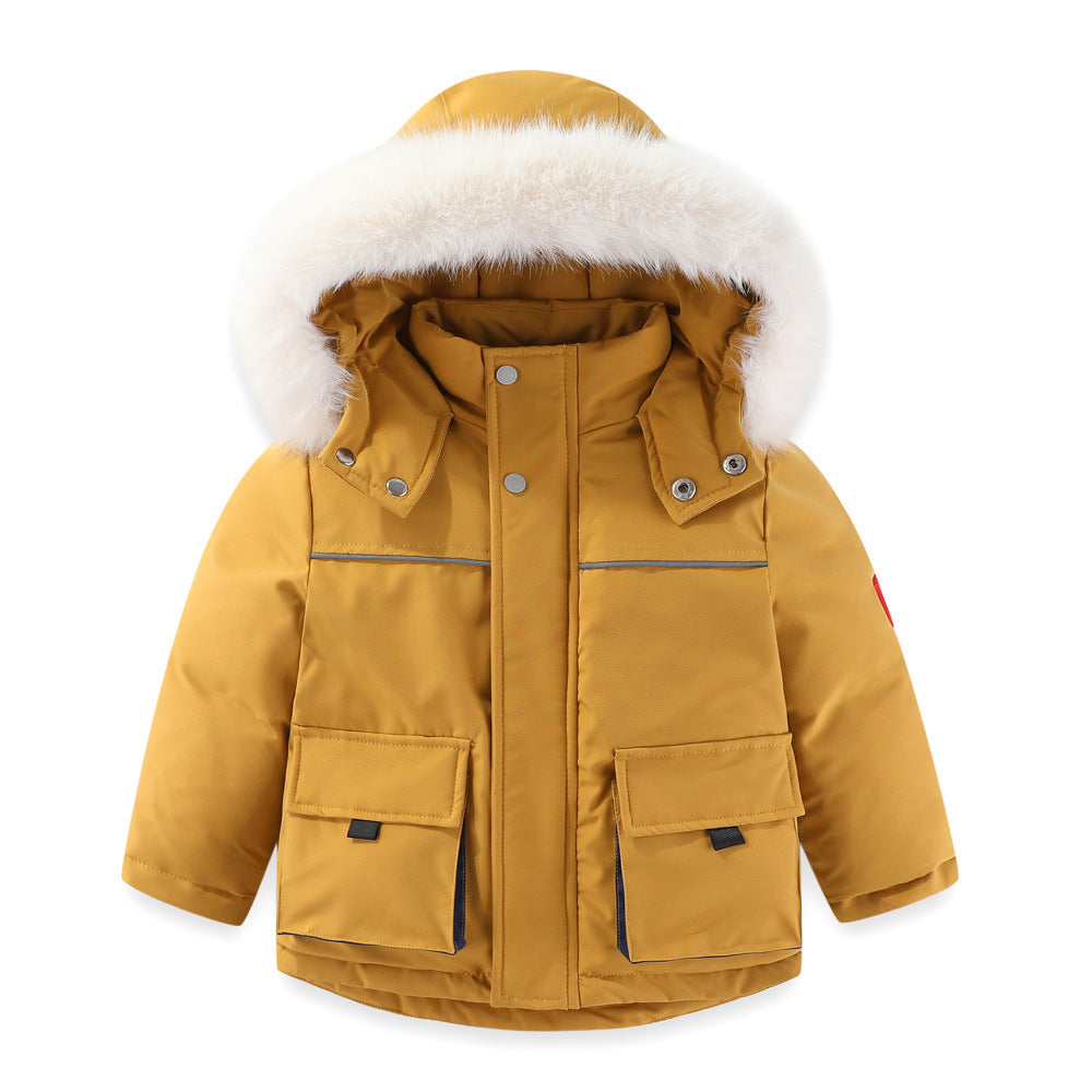 Windproof Waterproof Boys And Girls Big Fur Collar Ski Cotton-padded Overalls Suit - Nordic Vinterstil