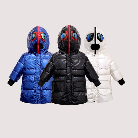 Big kids double zipper Ultraman glasses down jacket - Nordic Vinterstil