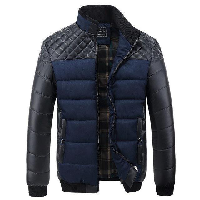 Winter Fashion Men's Jackets and Coats Outerwear 4XL PU Patchwork Stitching Self-cultivation Collar - Nordic Vinterstil