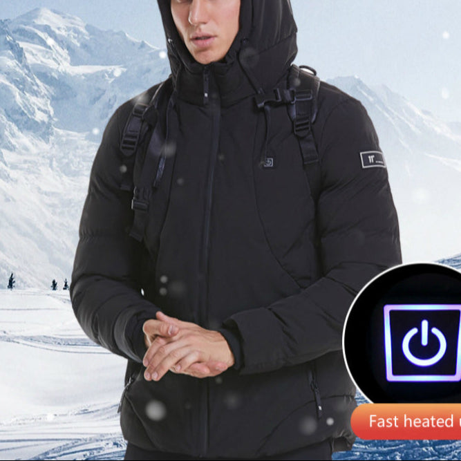New Men Women Cotton Coat USB Smart Electric Heated Jackets Winter Thicken Down Hooded Outdoor Hiking Ski Clothing 7XL - Nordic Vinterstil