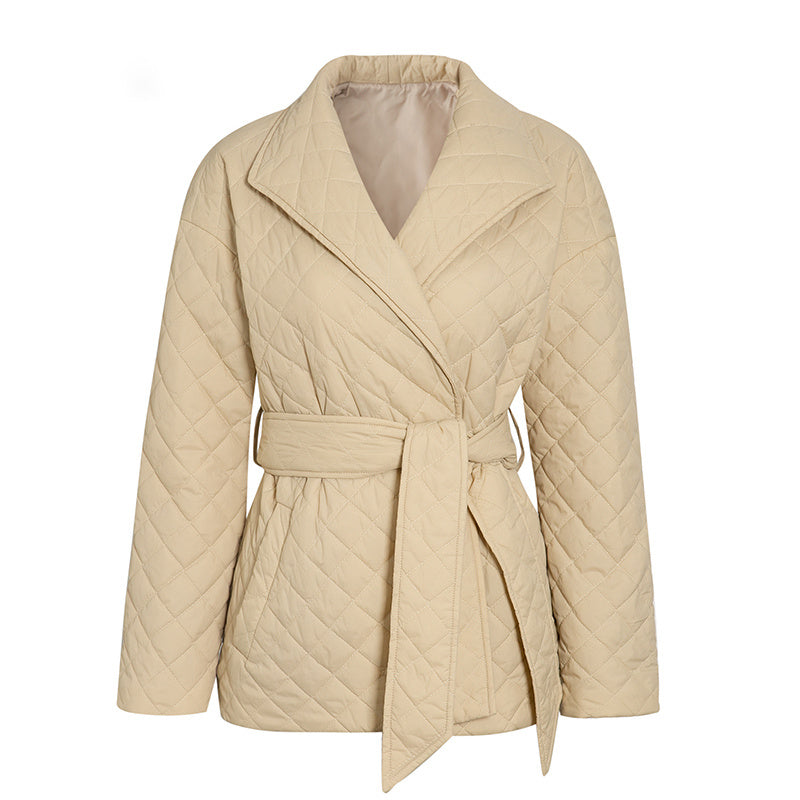 New Warm Short Cotton Padded Parkas Woman Belted Lapel Coats - Nordic Vinterstil