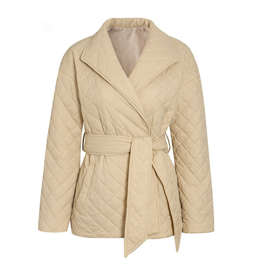 New Warm Short Cotton Padded Parkas Woman Belted Lapel Coats - Nordic Vinterstil
