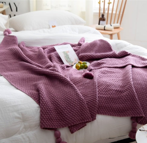 Nordic fringed knit ball blanket wool blanket office air conditioning lunch break blanket shawl blanket sofa leisure blanket blanket - Nordic Vinterstil