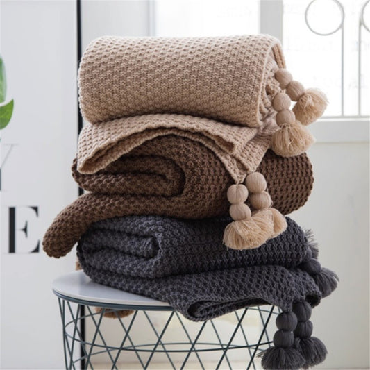 Nordic fringed knit ball blanket wool blanket office air conditioning lunch break blanket shawl blanket sofa leisure blanket blanket - Nordic Vinterstil