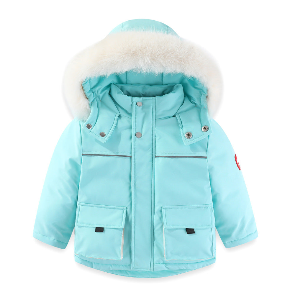 Windproof Waterproof Boys And Girls Big Fur Collar Ski Cotton-padded Overalls Suit - Nordic Vinterstil