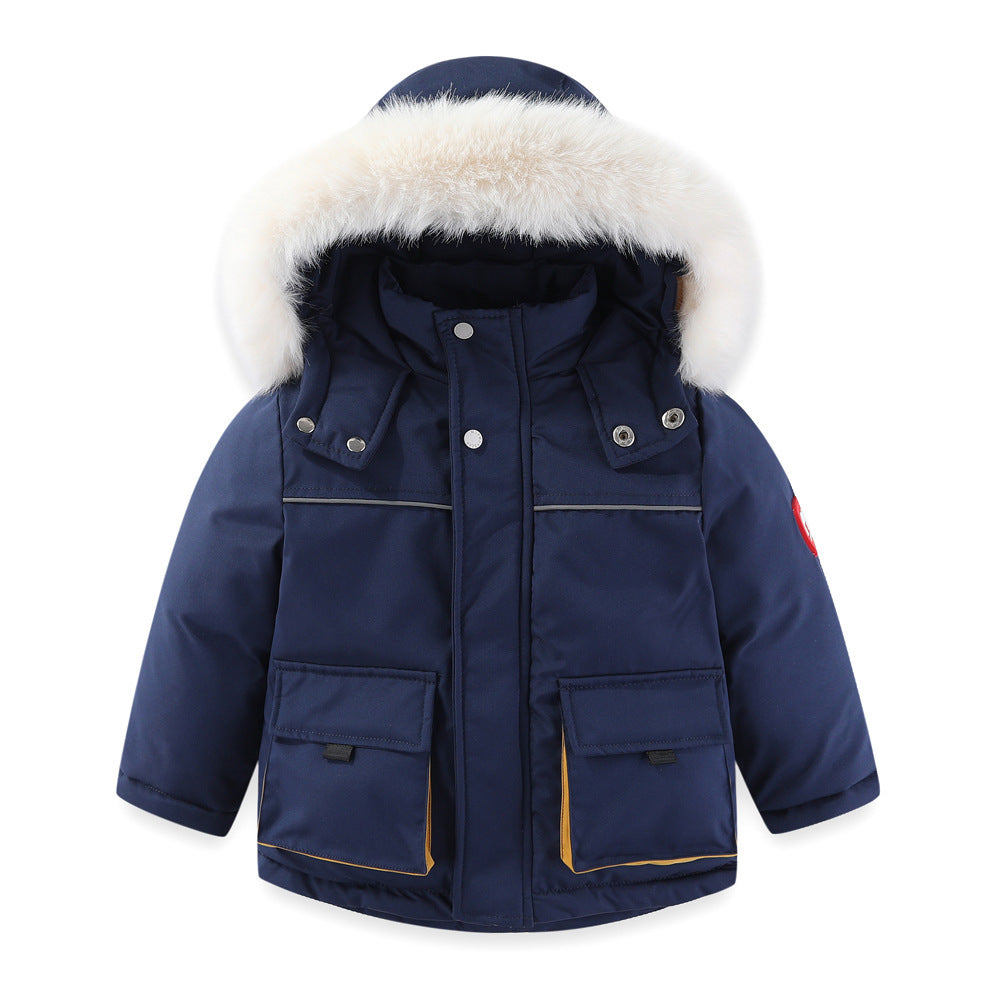 Windproof Waterproof Boys And Girls Big Fur Collar Ski Cotton-padded Overalls Suit - Nordic Vinterstil