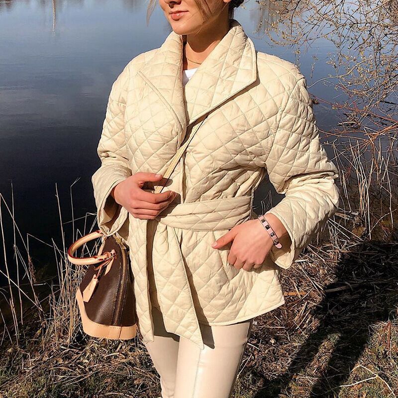New Warm Short Cotton Padded Parkas Woman Belted Lapel Coats - Nordic Vinterstil