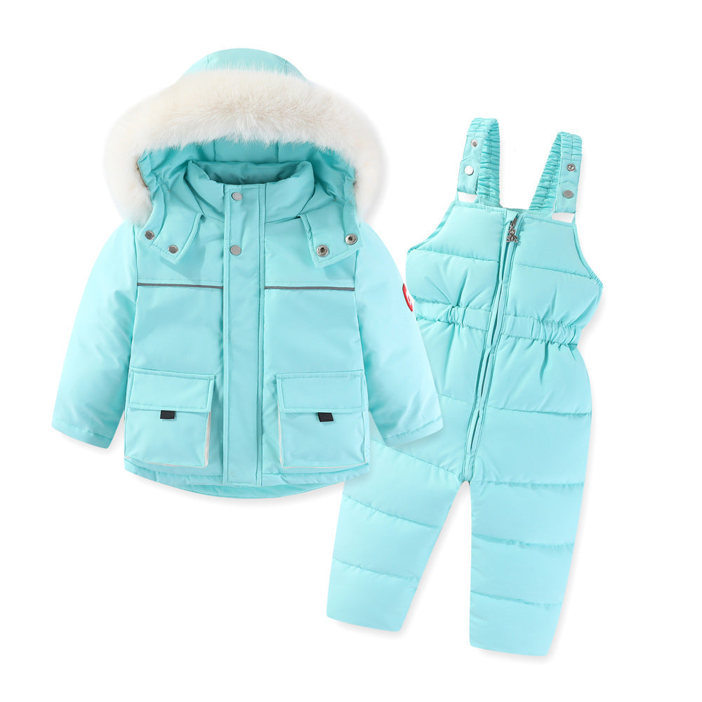 Windproof Waterproof Boys And Girls Big Fur Collar Ski Cotton-padded Overalls Suit - Nordic Vinterstil