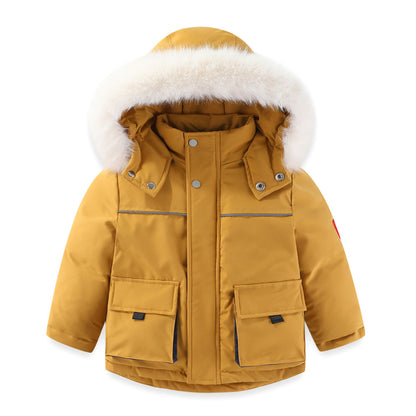 Windproof Waterproof Boys And Girls Big Fur Collar Ski Cotton-padded Overalls Suit - Nordic Vinterstil