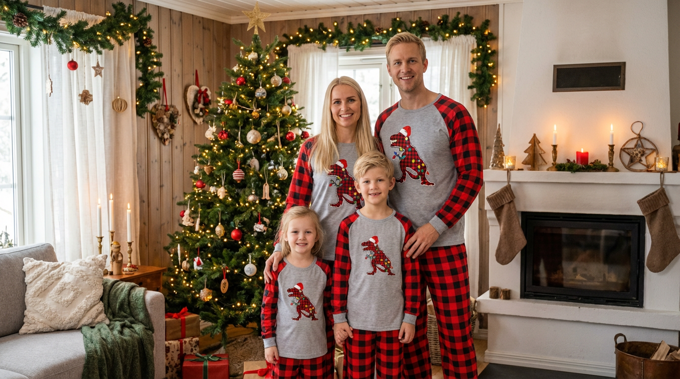 Familiepyjamas i Juleruter – Patchwork Edition - Nordic Vinterstil