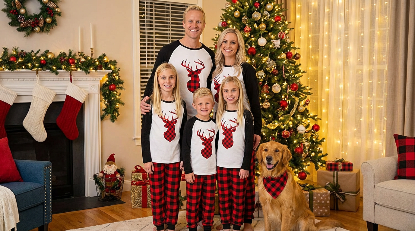Familiepyjamas i Juleruter – Patchwork Edition - Nordic Vinterstil