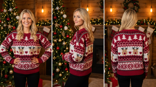 Røde strikkegenseren for dame- Eligance og Stil