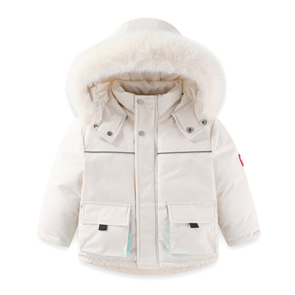 Windproof Waterproof Boys And Girls Big Fur Collar Ski Cotton-padded Overalls Suit - Nordic Vinterstil