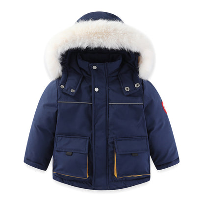 Windproof Waterproof Boys And Girls Big Fur Collar Ski Cotton-padded Overalls Suit - Nordic Vinterstil