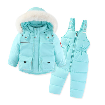 Windproof Waterproof Boys And Girls Big Fur Collar Ski Cotton-padded Overalls Suit - Nordic Vinterstil